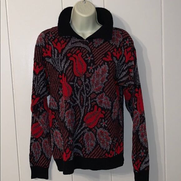 Vtg 80s/90s Venezia red & black acrylic sweater - Picture 1 of 8